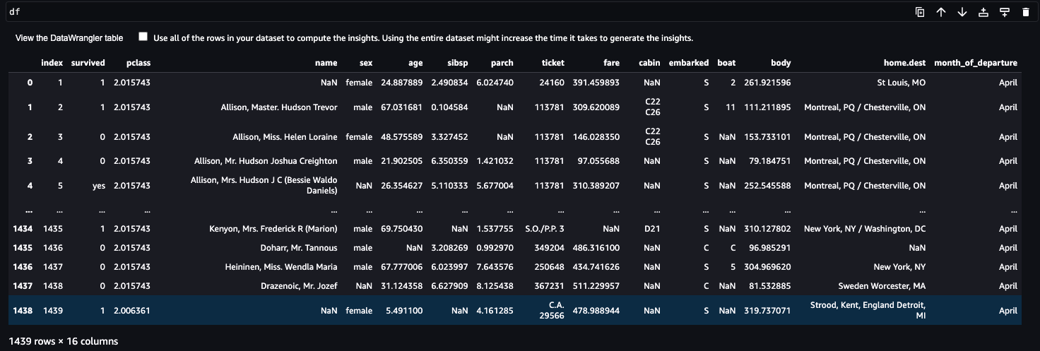 view the data wrangler table