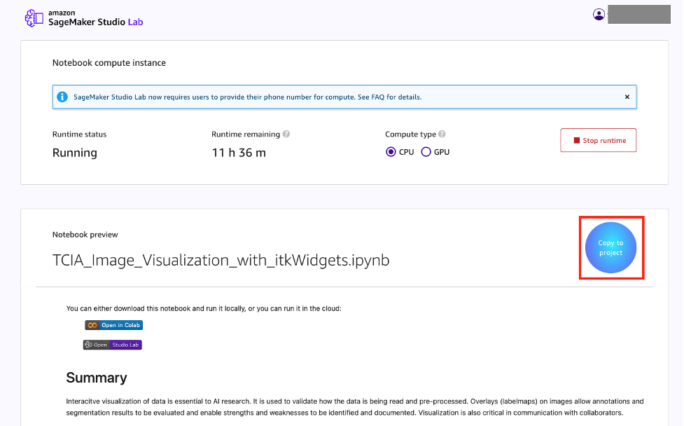 copy to project on studio lab