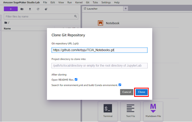 clone repository on studio lab