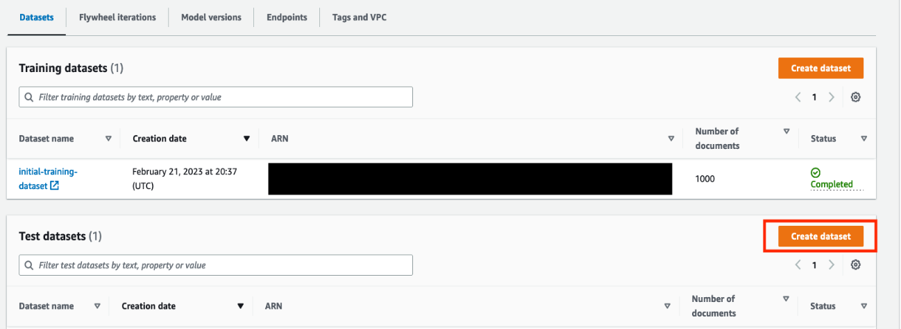 Create dataset in the Test datasets section.