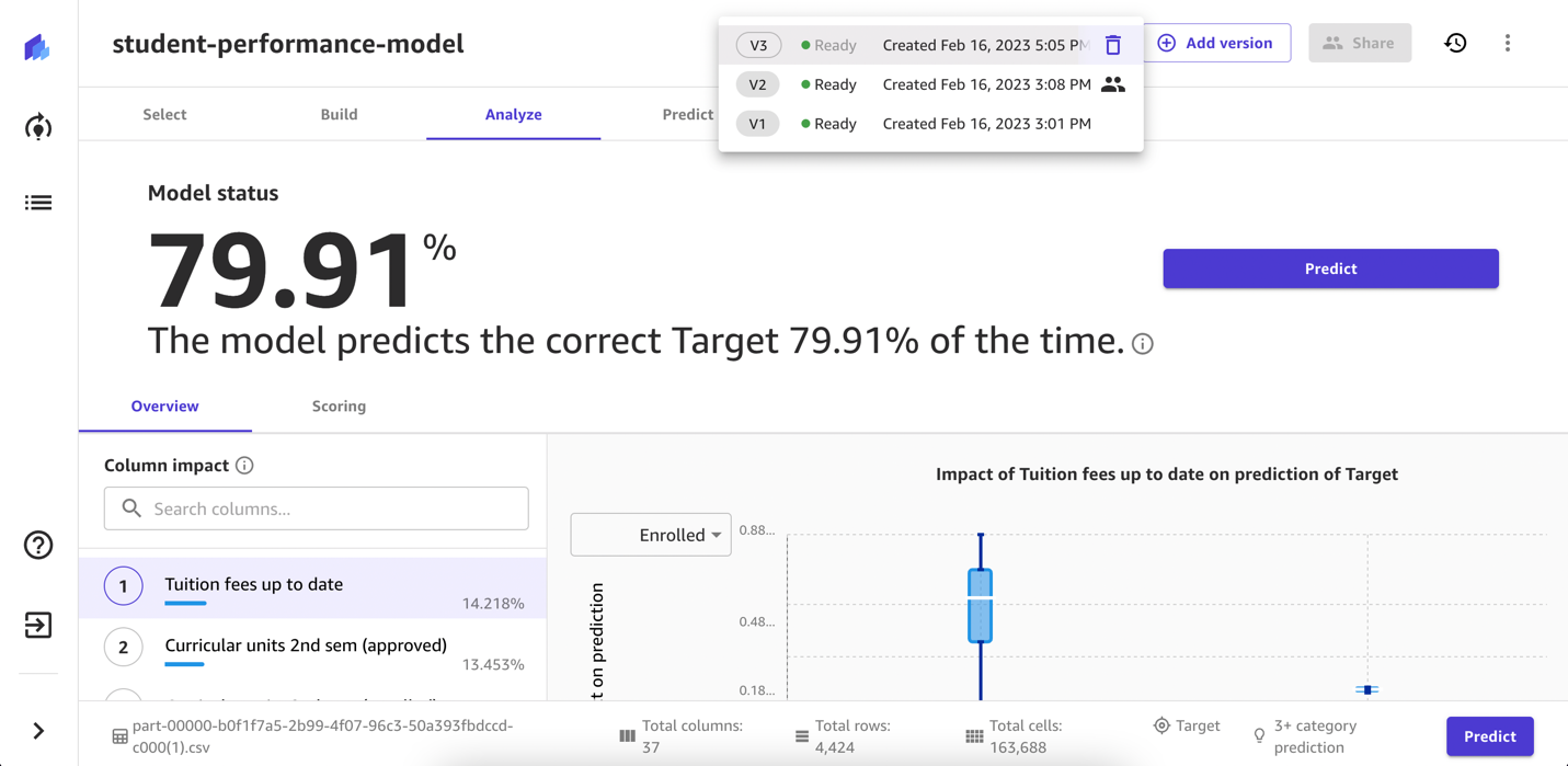 Switching model versions