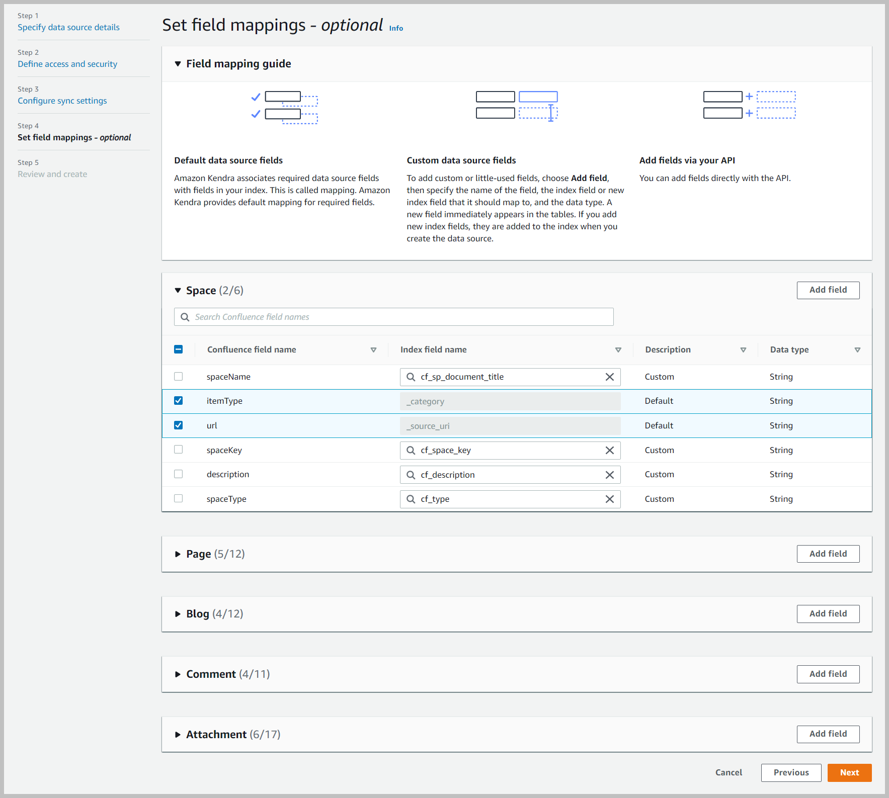 set field mappings
