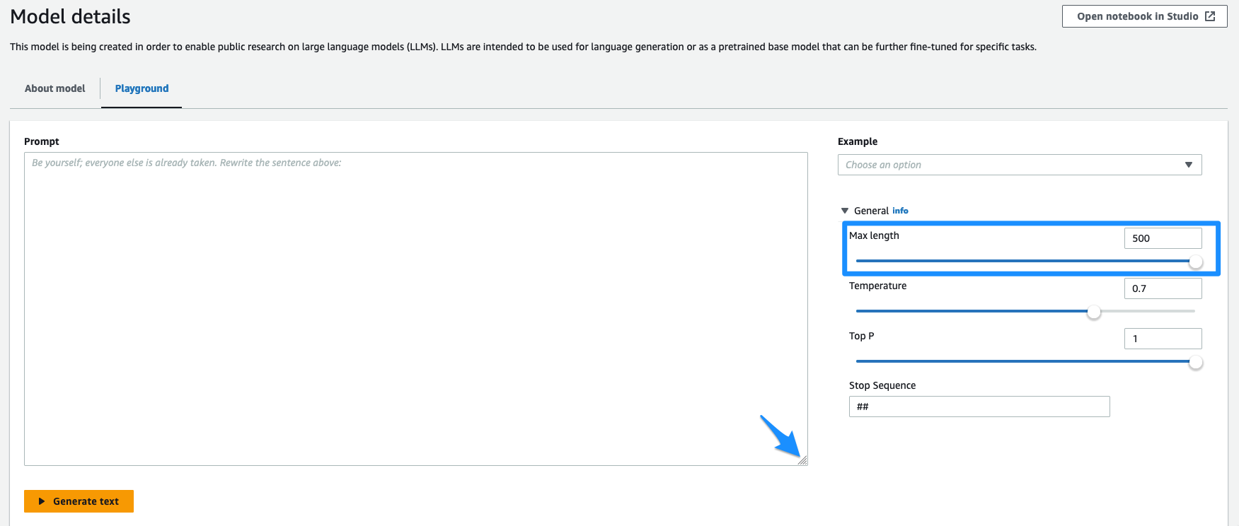AI21 Jurassic-2 Jumbo Instruct - configure playground