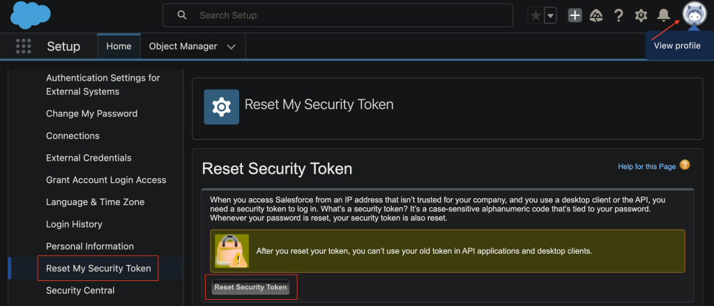 Reset Security Token