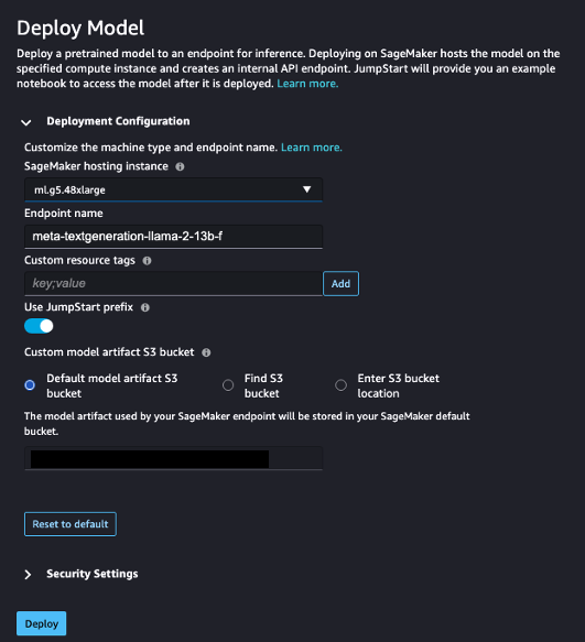 SageMaker JumpStart Deployment Configuration