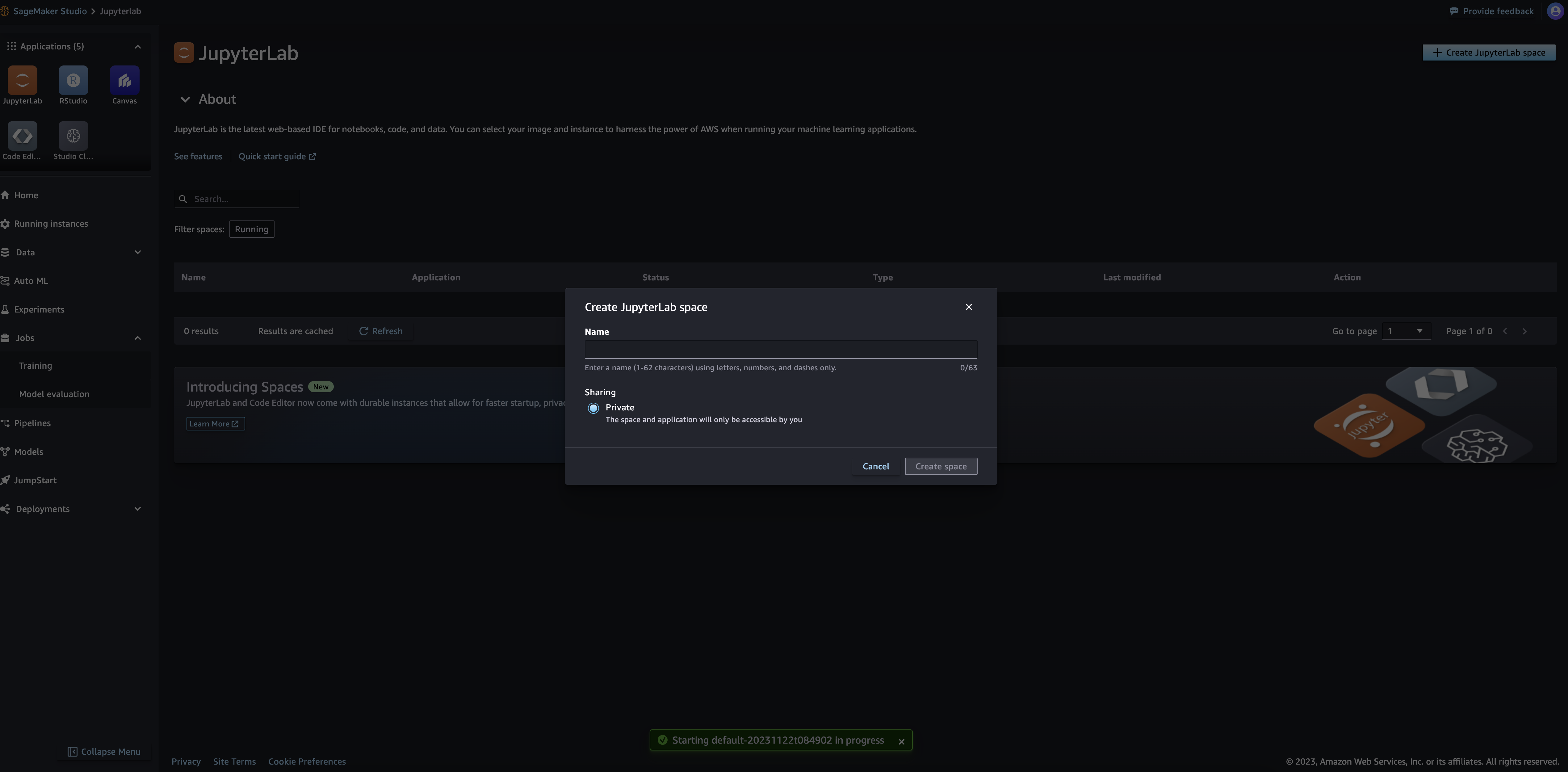 Create JupyterLab private space