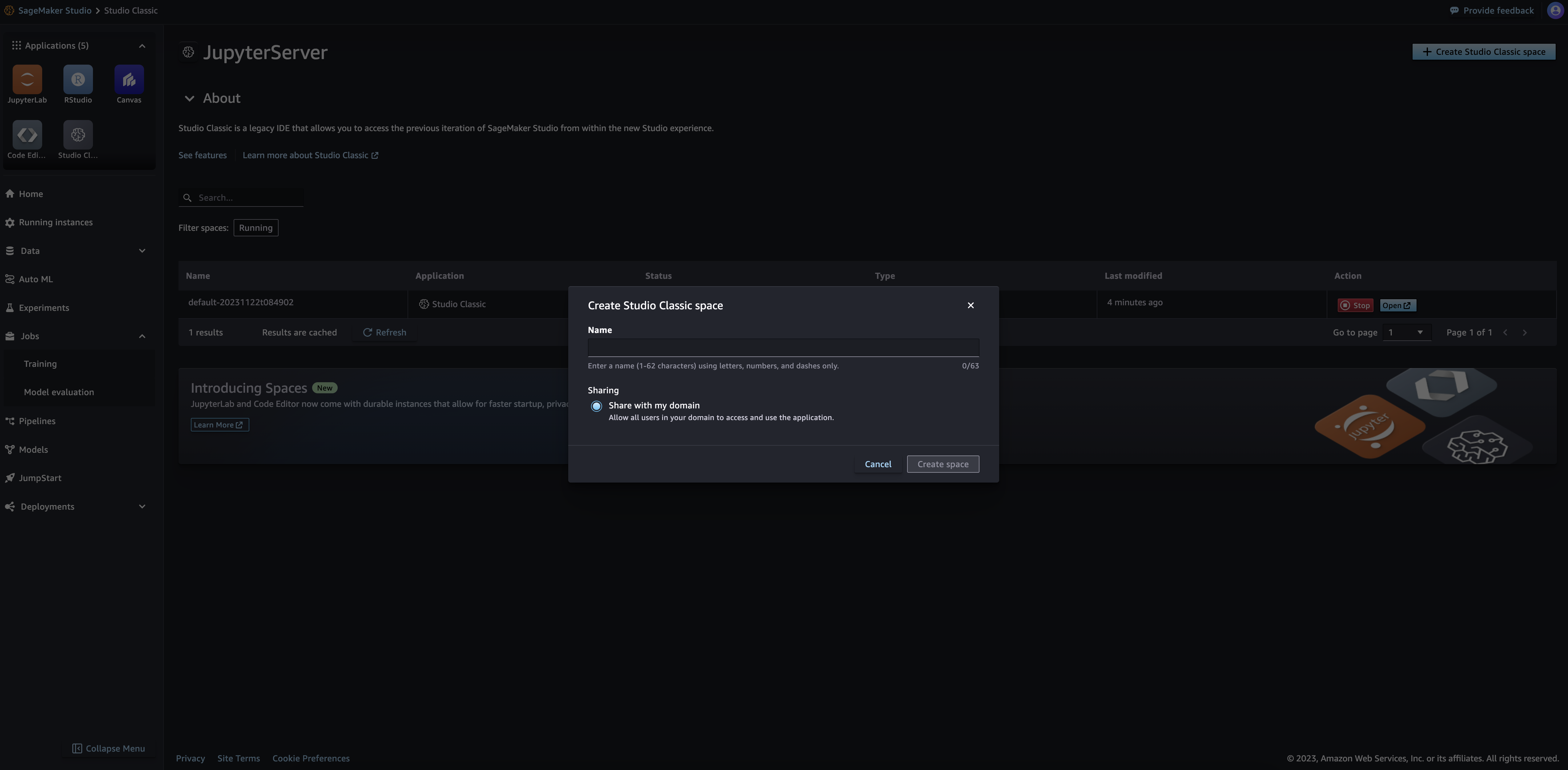 Create Studio Classic space
