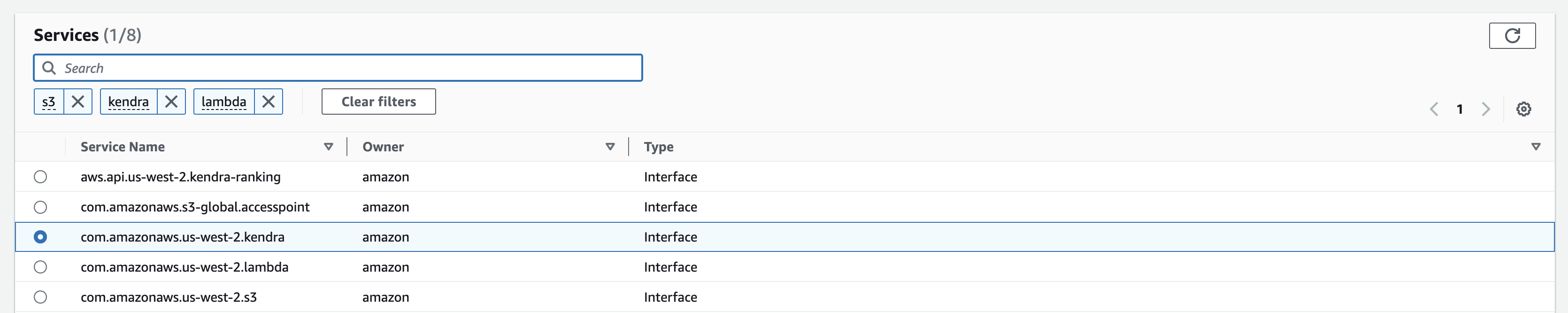select service for connecting to AWS services with AWS PrivateLink
