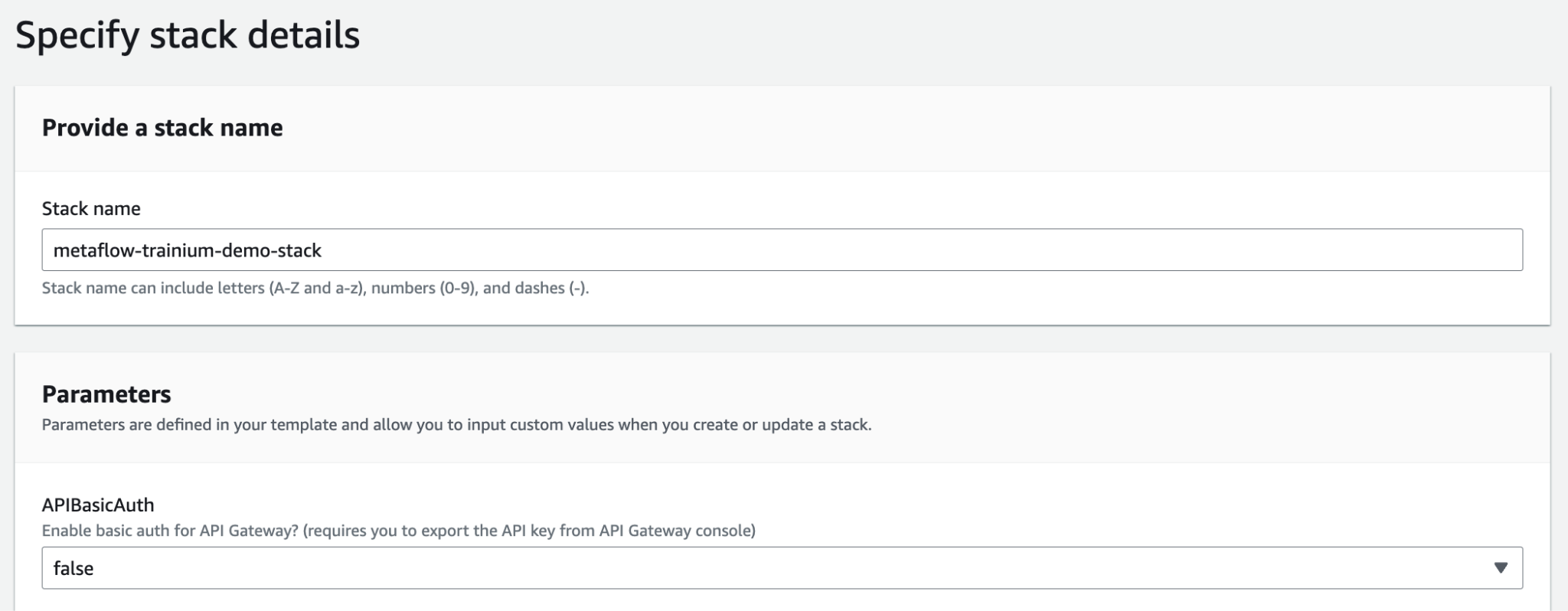 Specify stack details