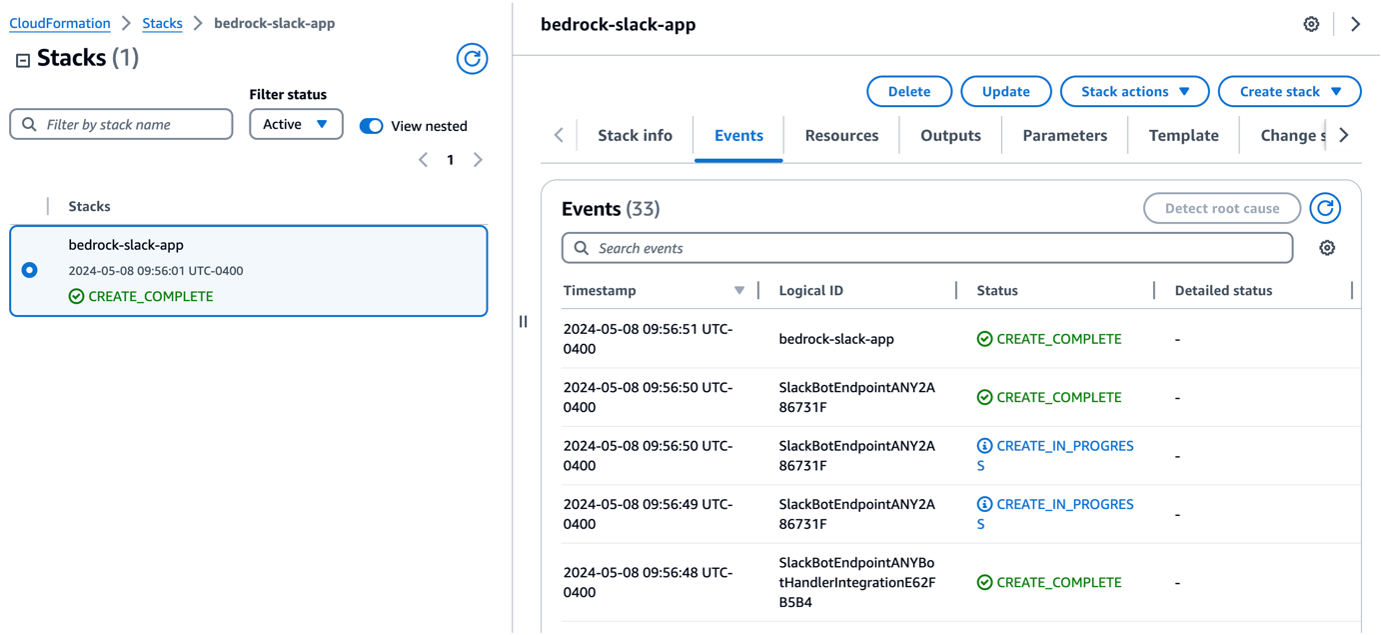 AWS CloudFormation stack status