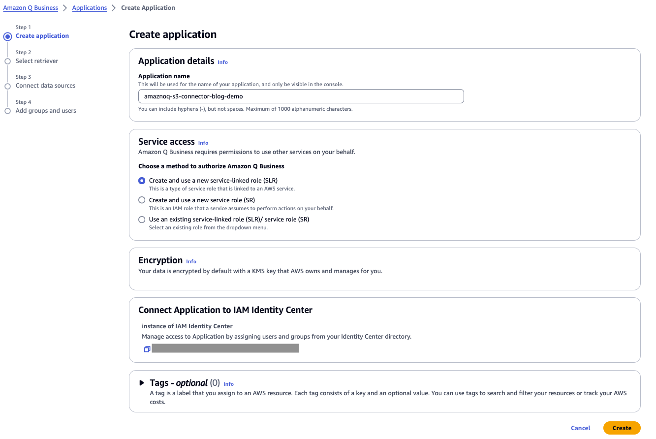 Application page in Amazon Q