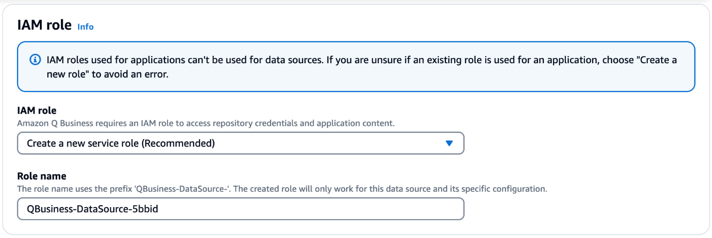 Create a new Service role for Amazon Q Business application