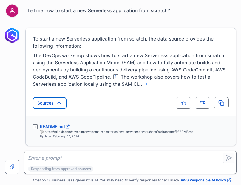 Amazon Q Business response