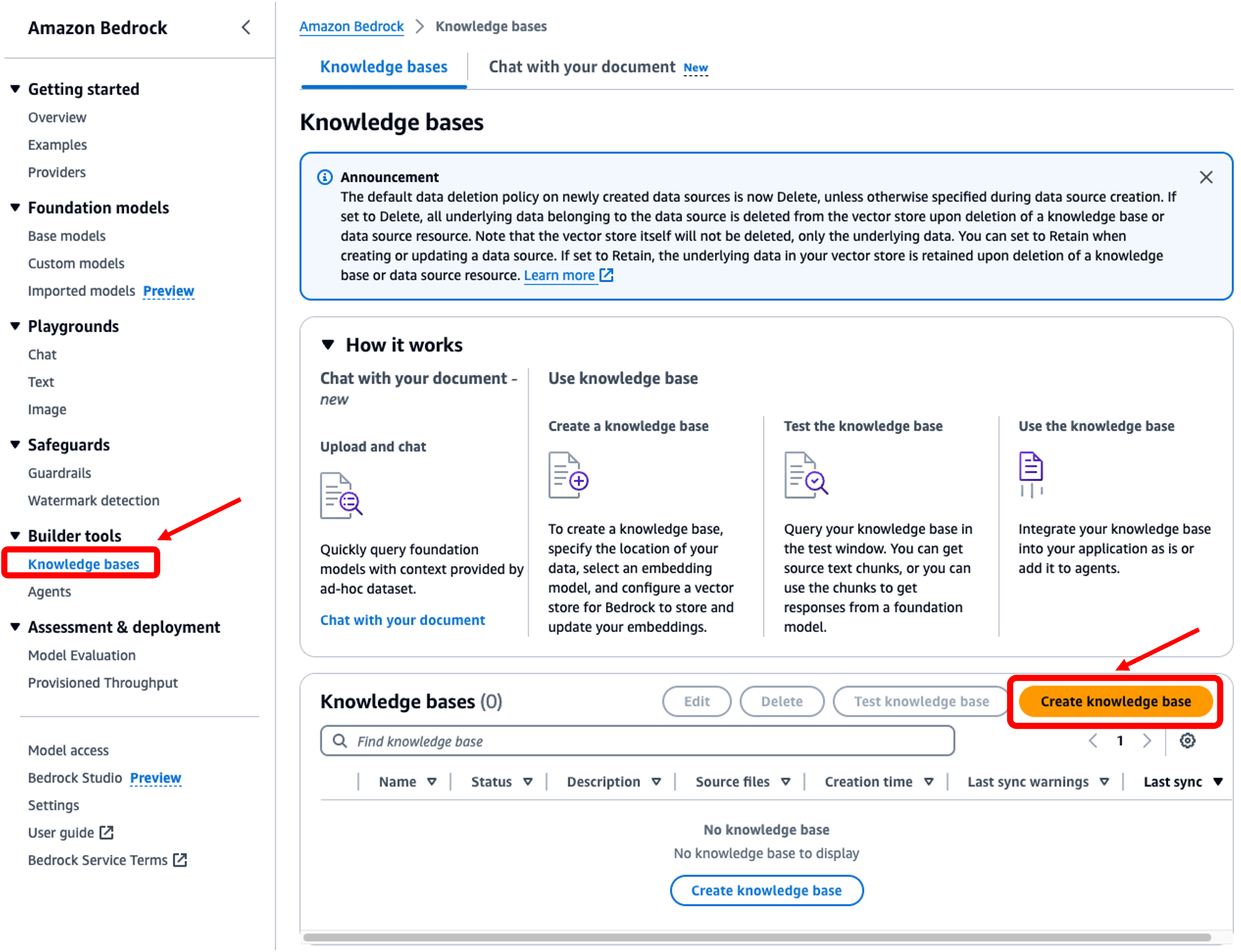 Amazon Bedrock create Knowledge Base