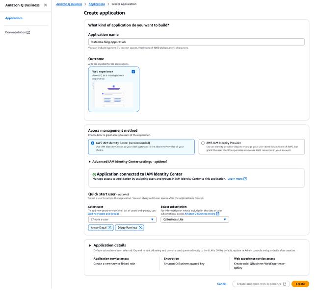 Create Amazon Q Application