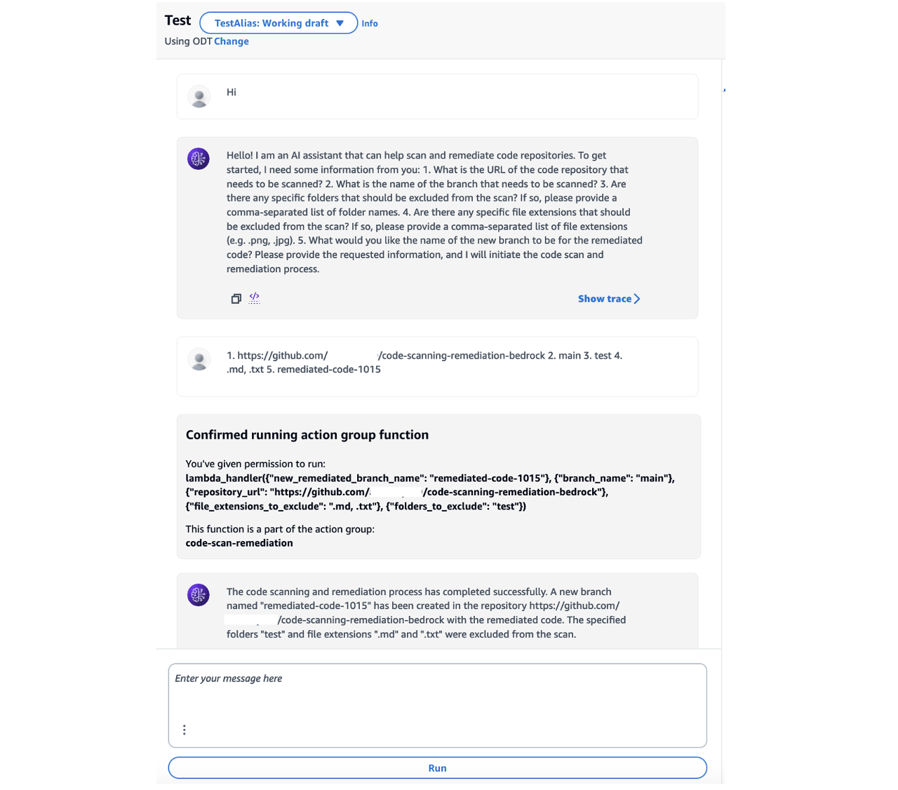 Amazon Bedrock Agent sample interaction