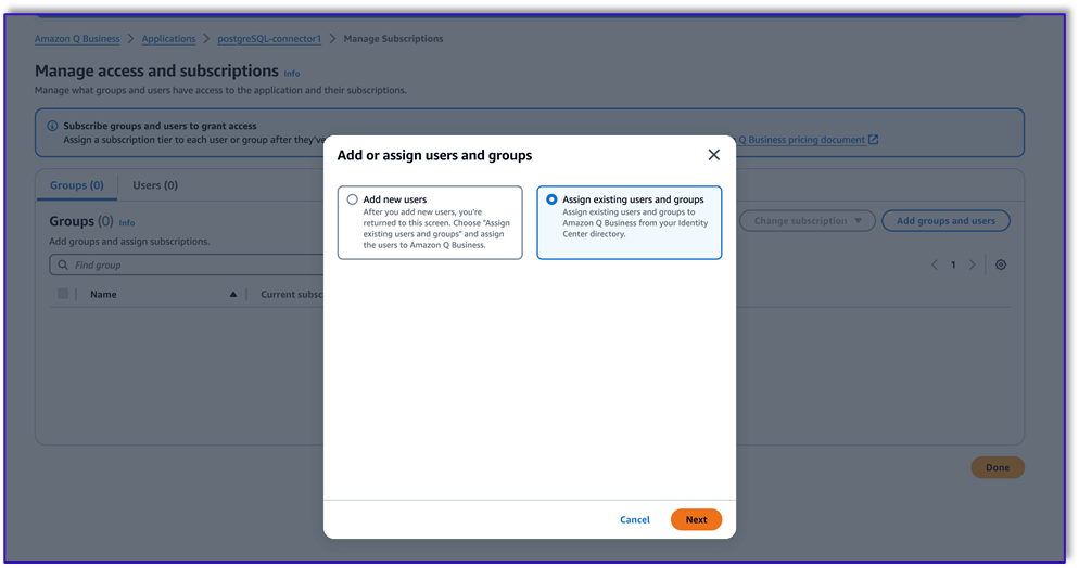 Assign existing users and groups