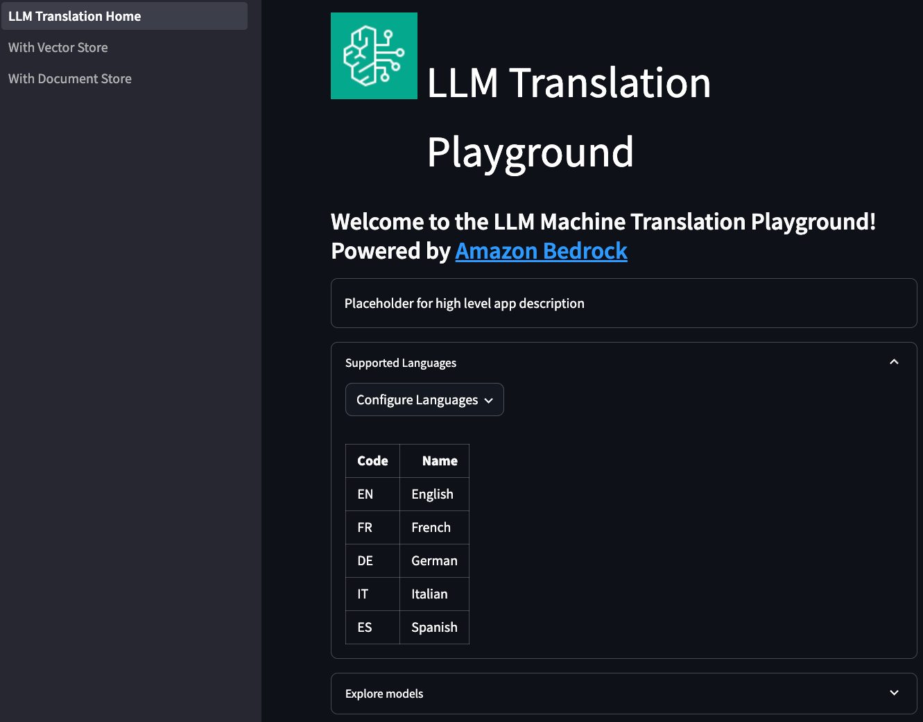 LLM Translation Playground Home