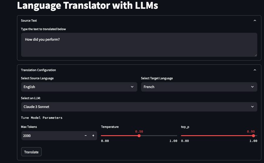 Translation Configuration Page
