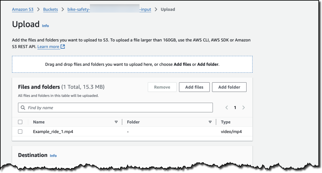 Uploading the video to S3, I specify the file and the settings for encryption