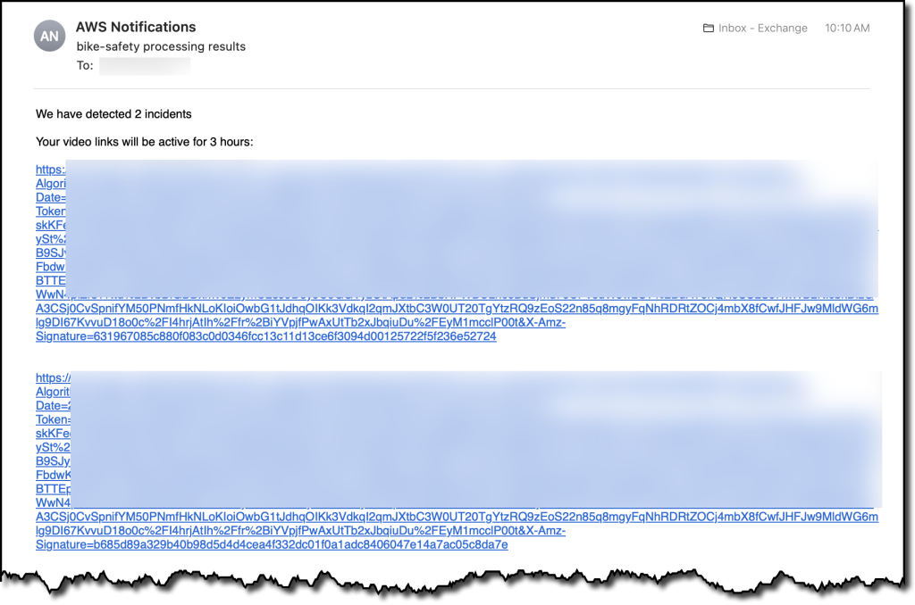 An email that contains links to view the detected encounters