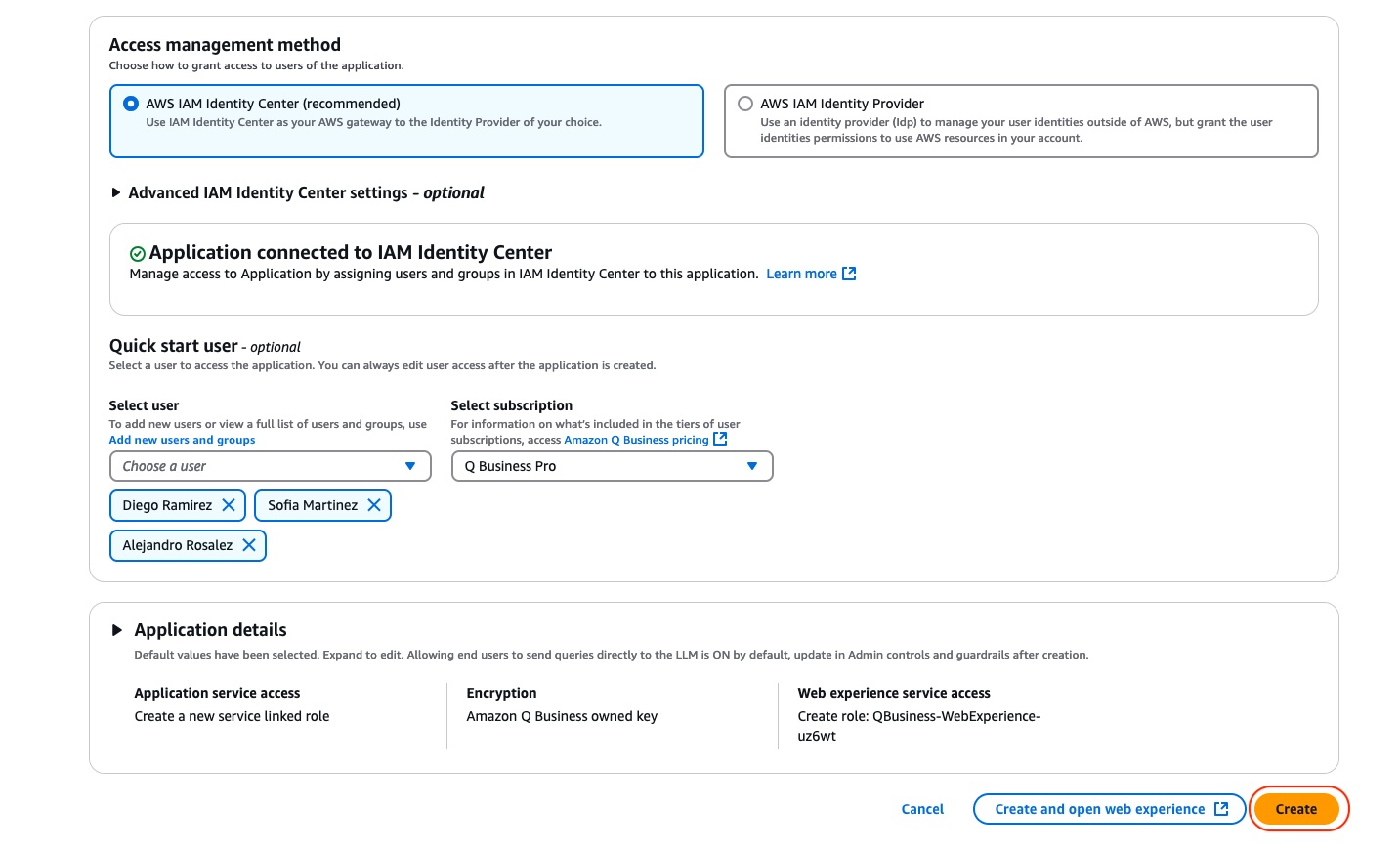 Q Business Create Application3