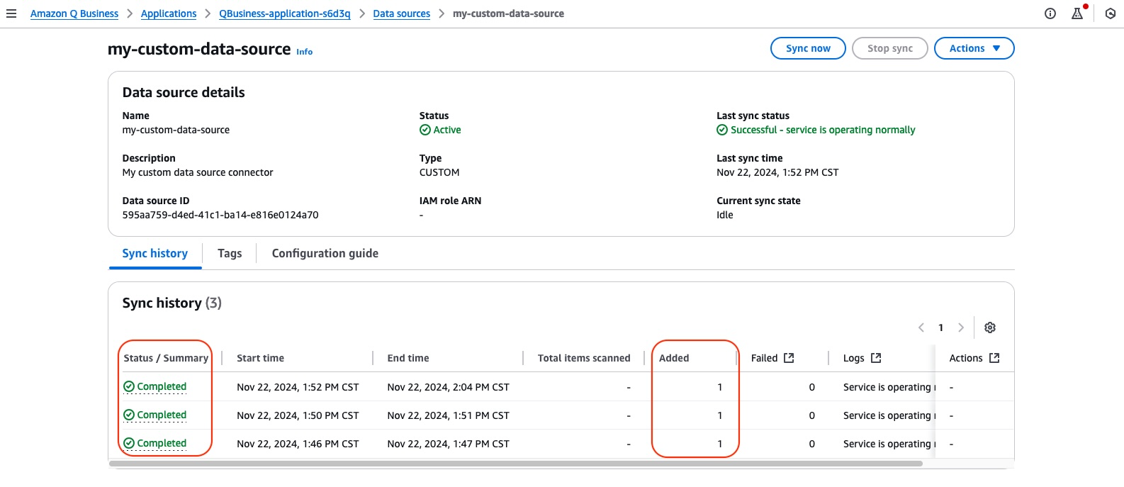 Q Business Sync Status3