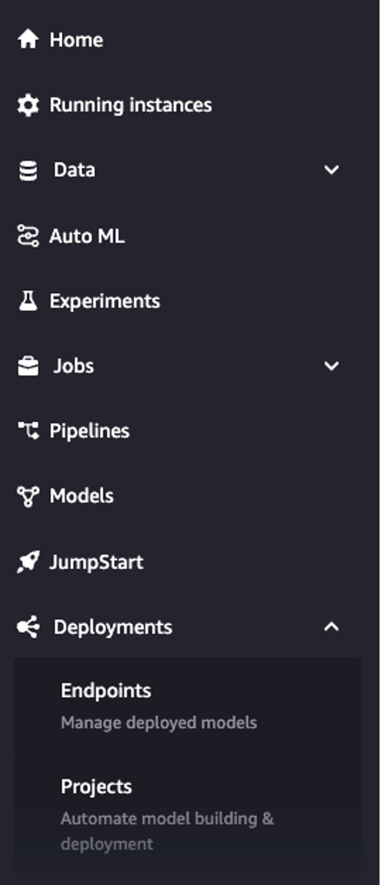 In SageMaker Studio, you can now choose the Projects menu on the Components and registries menu.