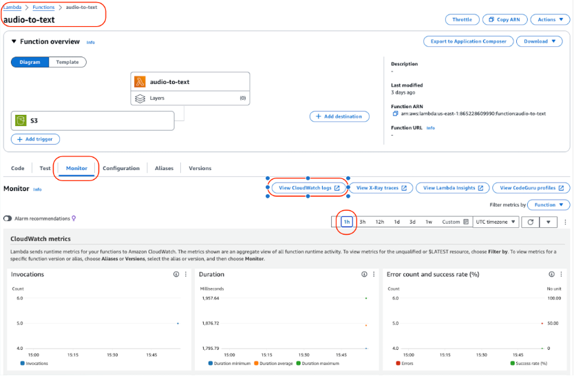 Review AWS Lambda execution logs