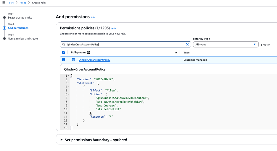 IAM role setup for Q index permissions