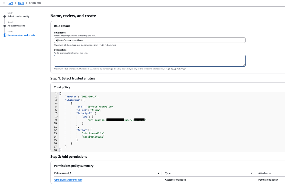 IAM role for Q index role creation