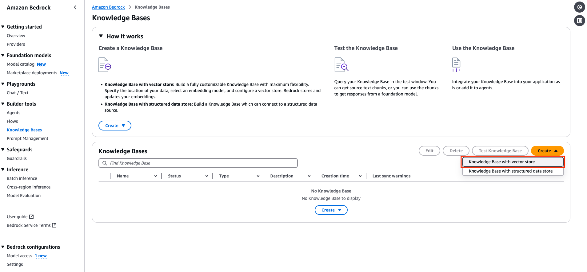 amazon bedrock knowledge bases create