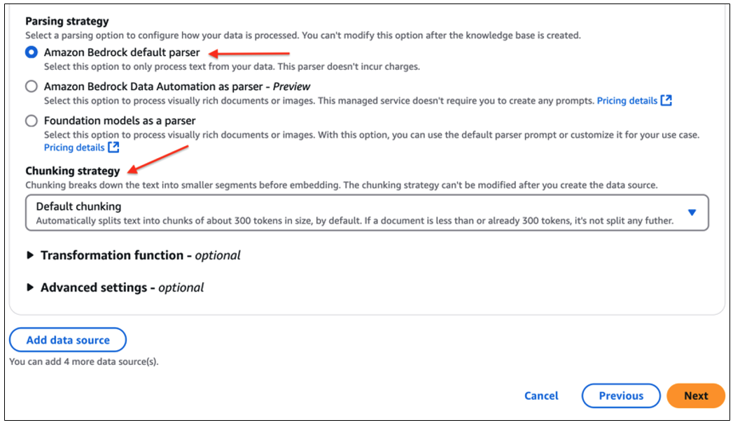 amazon bedrock knowledge bases parsing strategy
