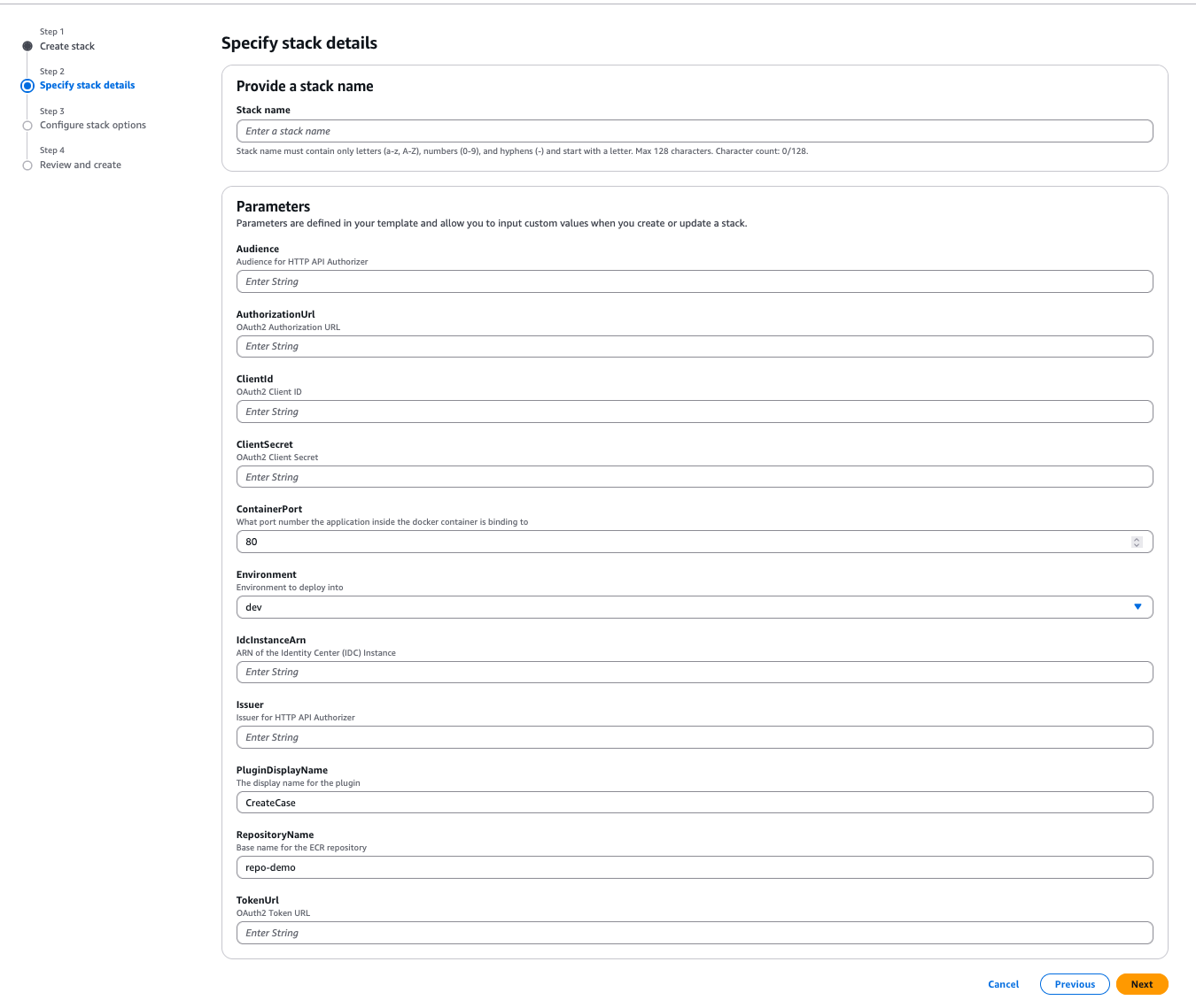 Add parameters to CloudFormation