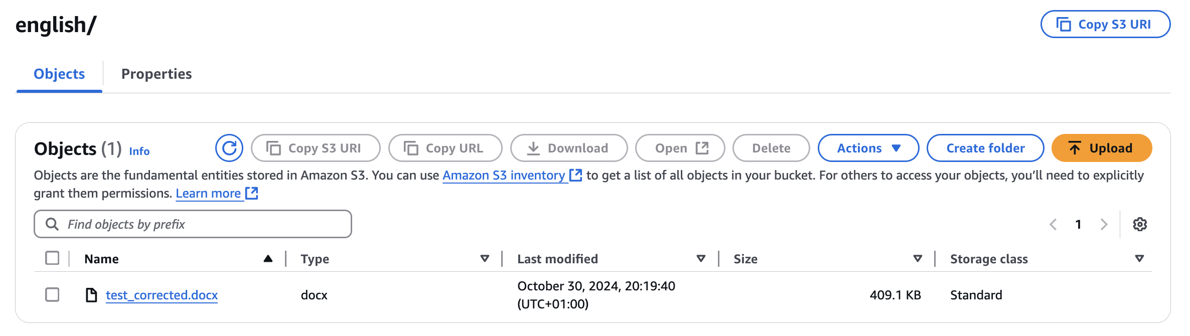English corrected document