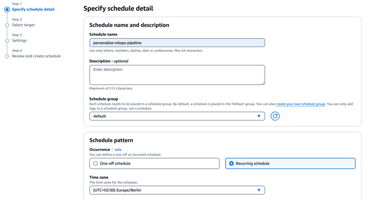 Specify schedule detail