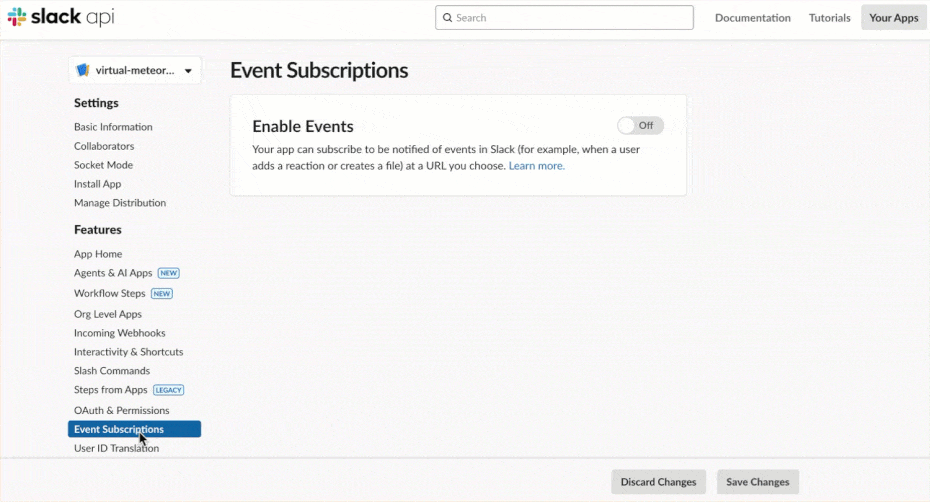 Slack Event Subscriptions