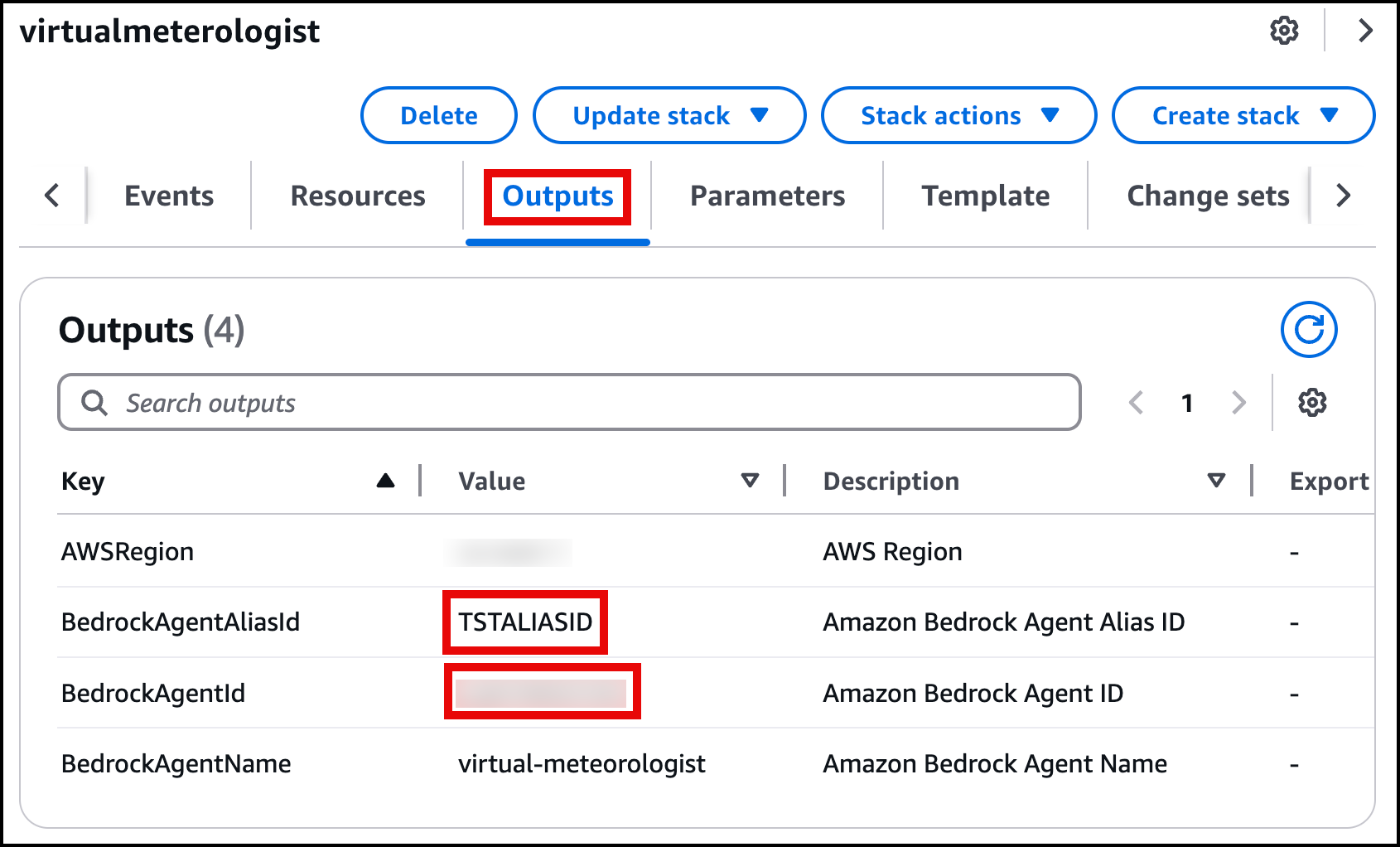 Virtual meteorologist cfn Output