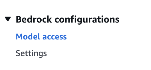 Expandable Bedrock configurations menu with Model access and Settings items