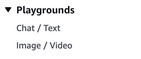 Playgrounds menu showing Chat/Text and Image/Video options