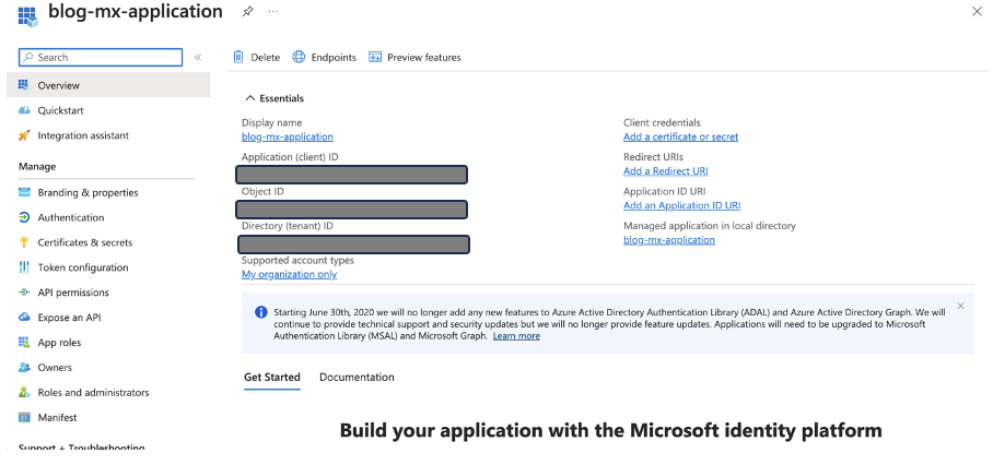 Application registration form with name and account type settings