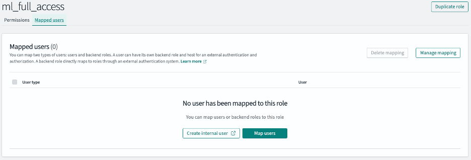 AWS IAM role management interface showing zero mapped users with creation and mapping controls