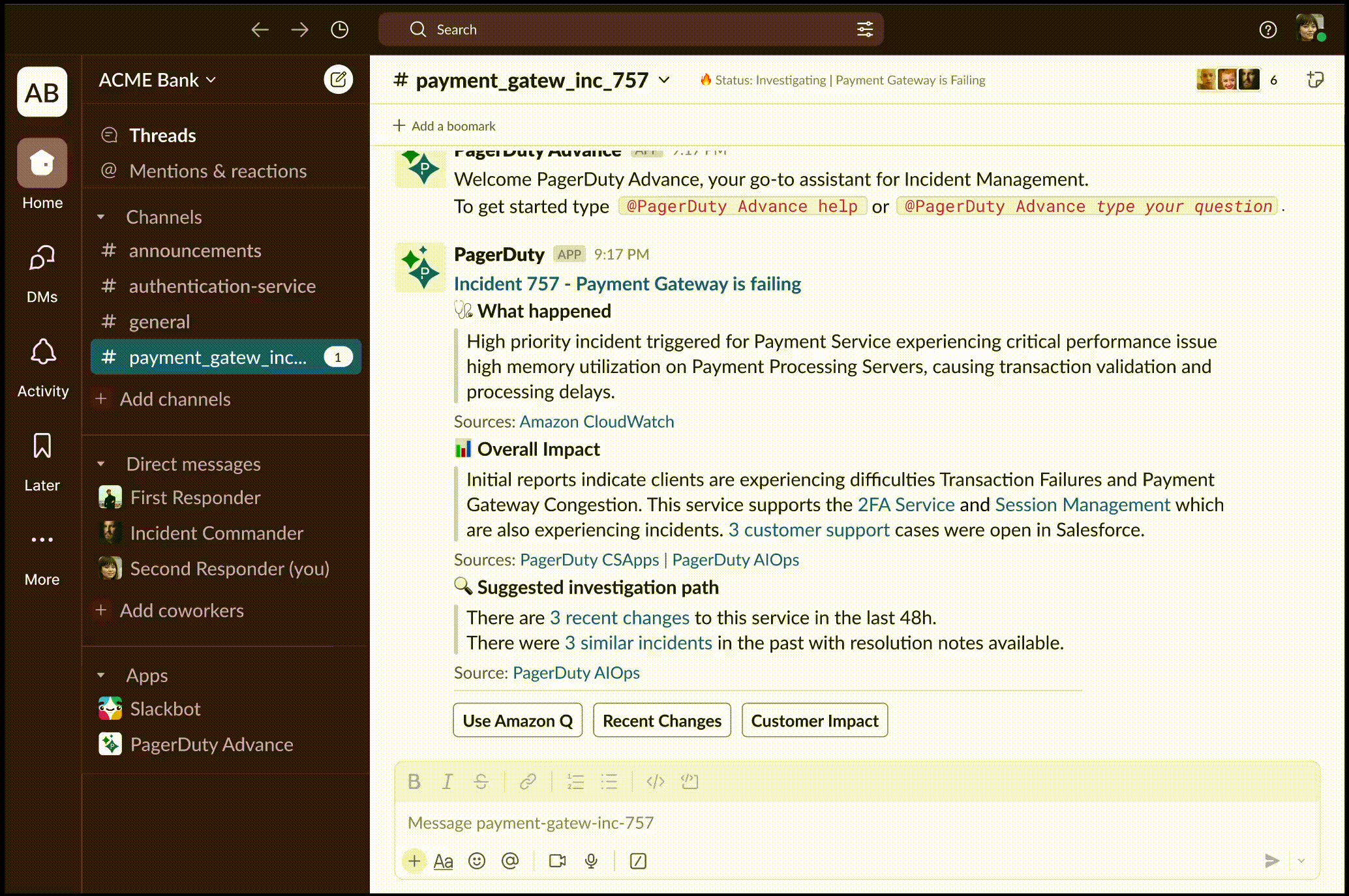 Q index on PagerDuty Advance Demo