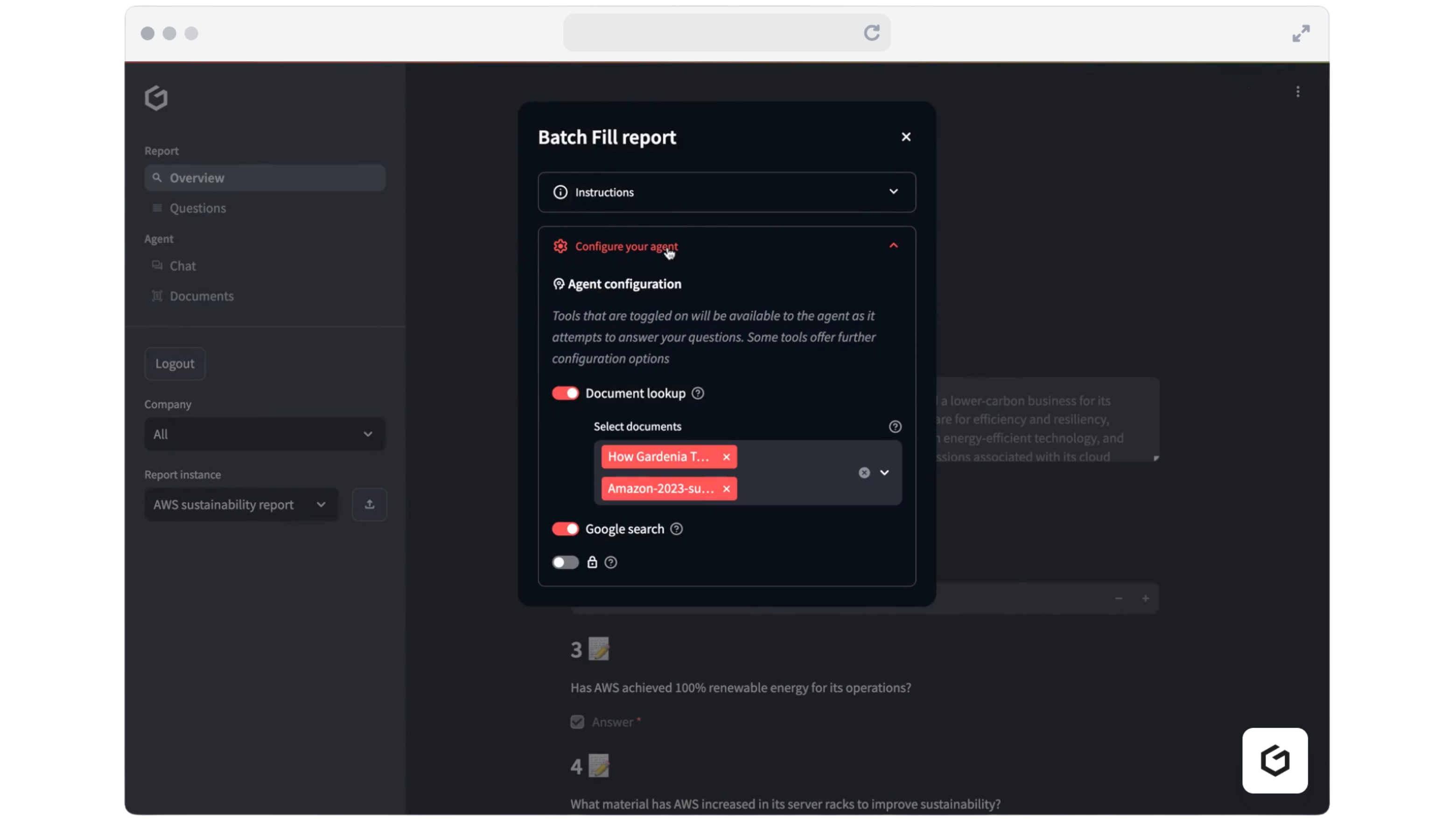 The user can choose which databases, documents or other tools the agent will use to answer a given question