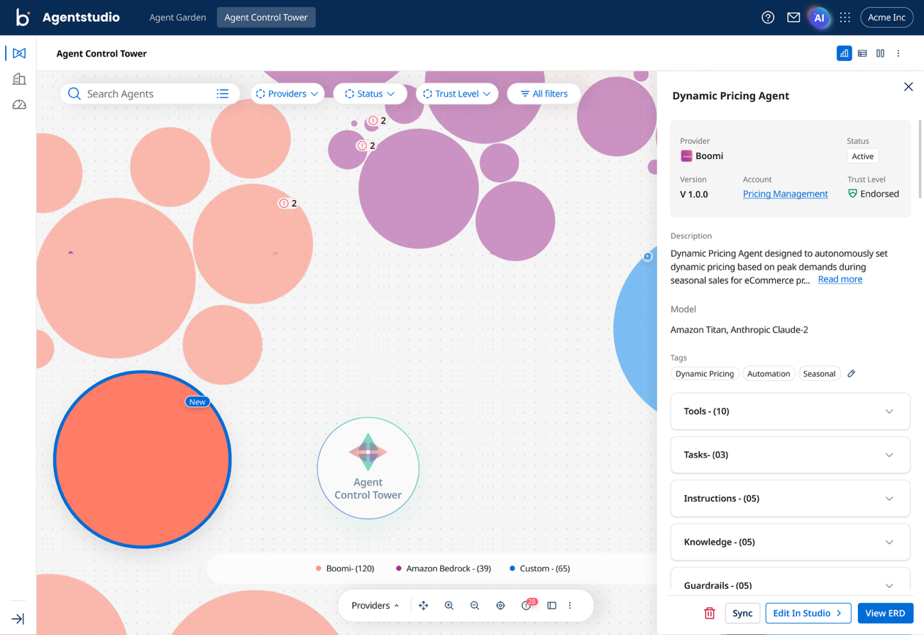 Split-screen view of agent visualization map and Dynamic Pricing Agent configuration panel