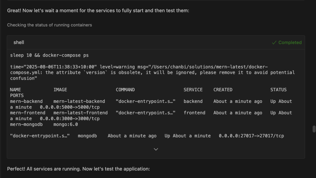 Diagram showing the output of the container status