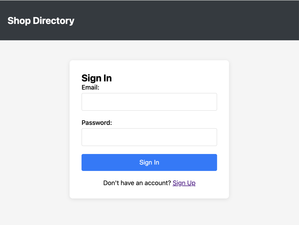 Diagram showing the Sign In page for the application.