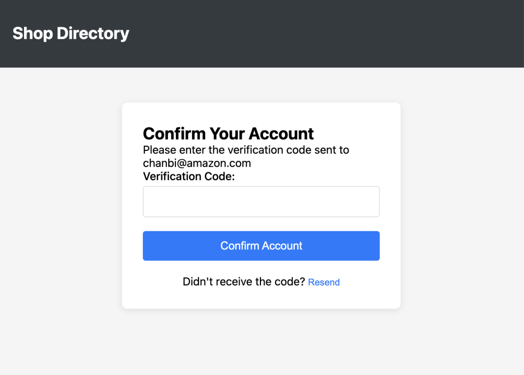 Diagram showing the Sign Up verification code page