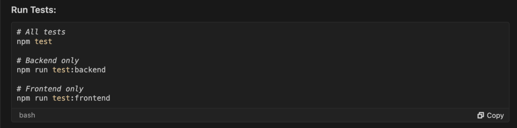 Diagram showing Amazon Q Developer instructions to run the tests.