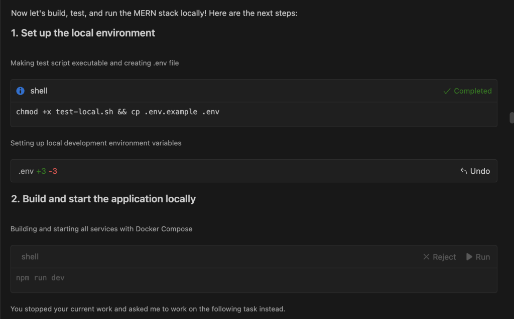 Diagram showing Amazon Q Developer setting up and running the application locally.
